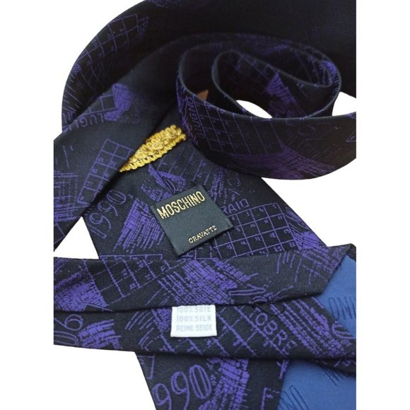 MOSCHINO Black Calendar Silk Tie ITALY 56”/ 3.5”  EC - Picture 2 of 7